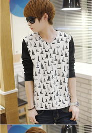 2014春款韓版V領修身T恤 青少年男士潮流穿搭新選擇